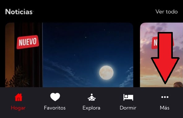 Tocar M&aacute;s abajo a la derecha en la app