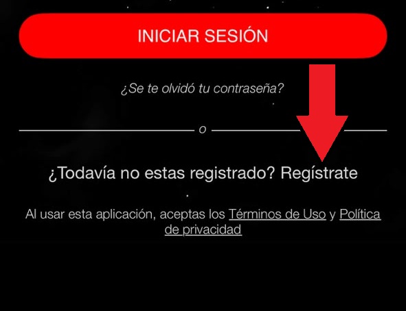 Tocar Reg&iacute;strate en la pantalla de inicio de sesi&oacute;n